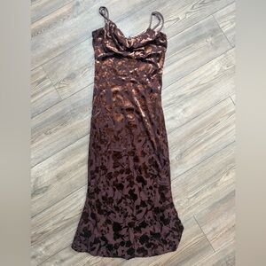 Windsor Burnout Velvet Maxi Dress Brown Floral Cowl Neck Medium NWT